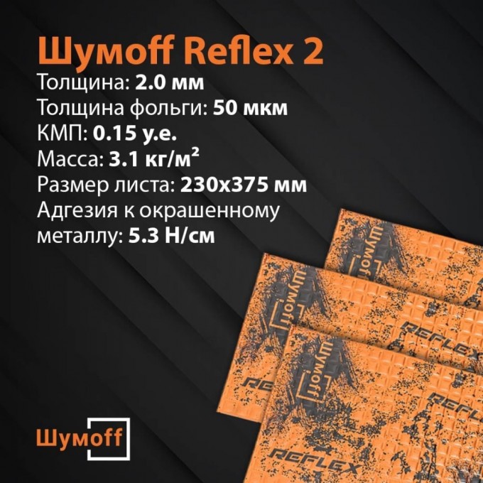 Шумофф Reflex 2 материал вибродемпфирующий, 12 листов в пачке НФ-00001877 26866328